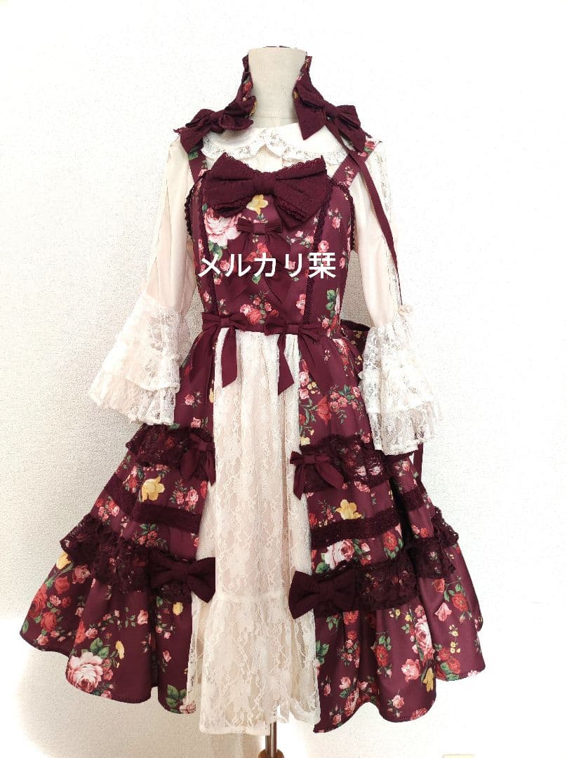 axes kawaii アンティークローズ柄ジャンパースカート＋ボンネットセット