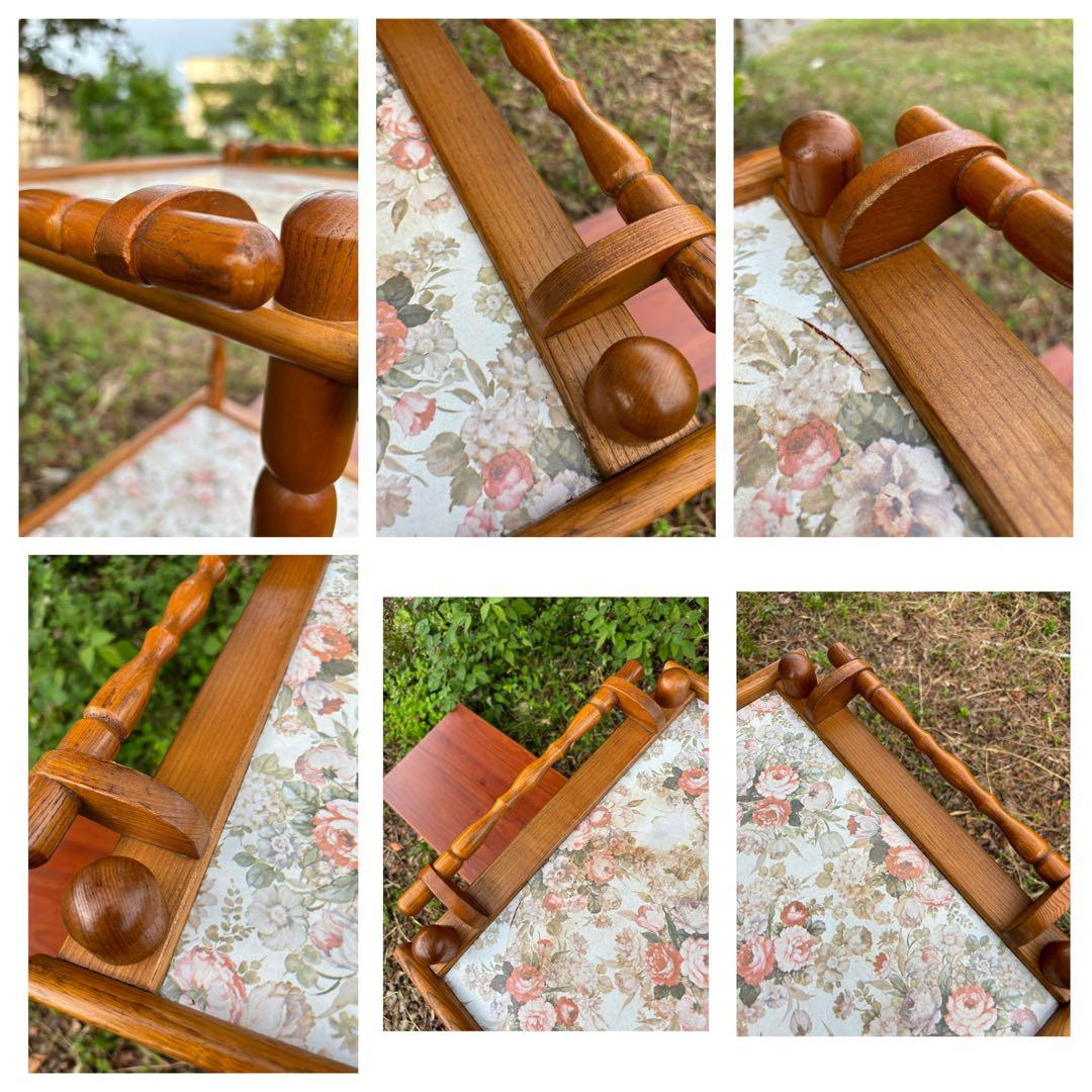 60〜70s 木製 2段式キッチンワゴン トローリーワゴン　花柄 昭和レトロ