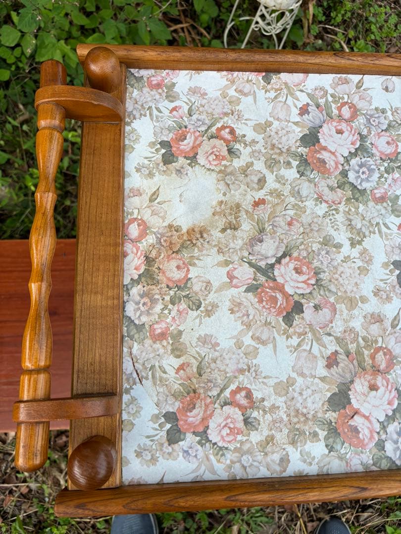 60〜70s 木製 2段式キッチンワゴン トローリーワゴン　花柄 昭和レトロ