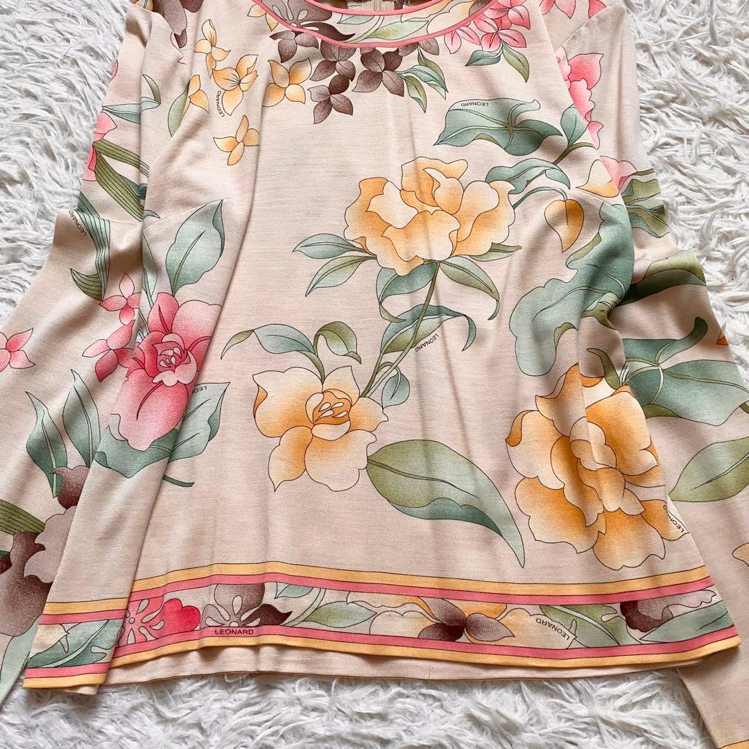 極美品■レオナール　シルク　花柄　長袖トップス　上品　日本製　L