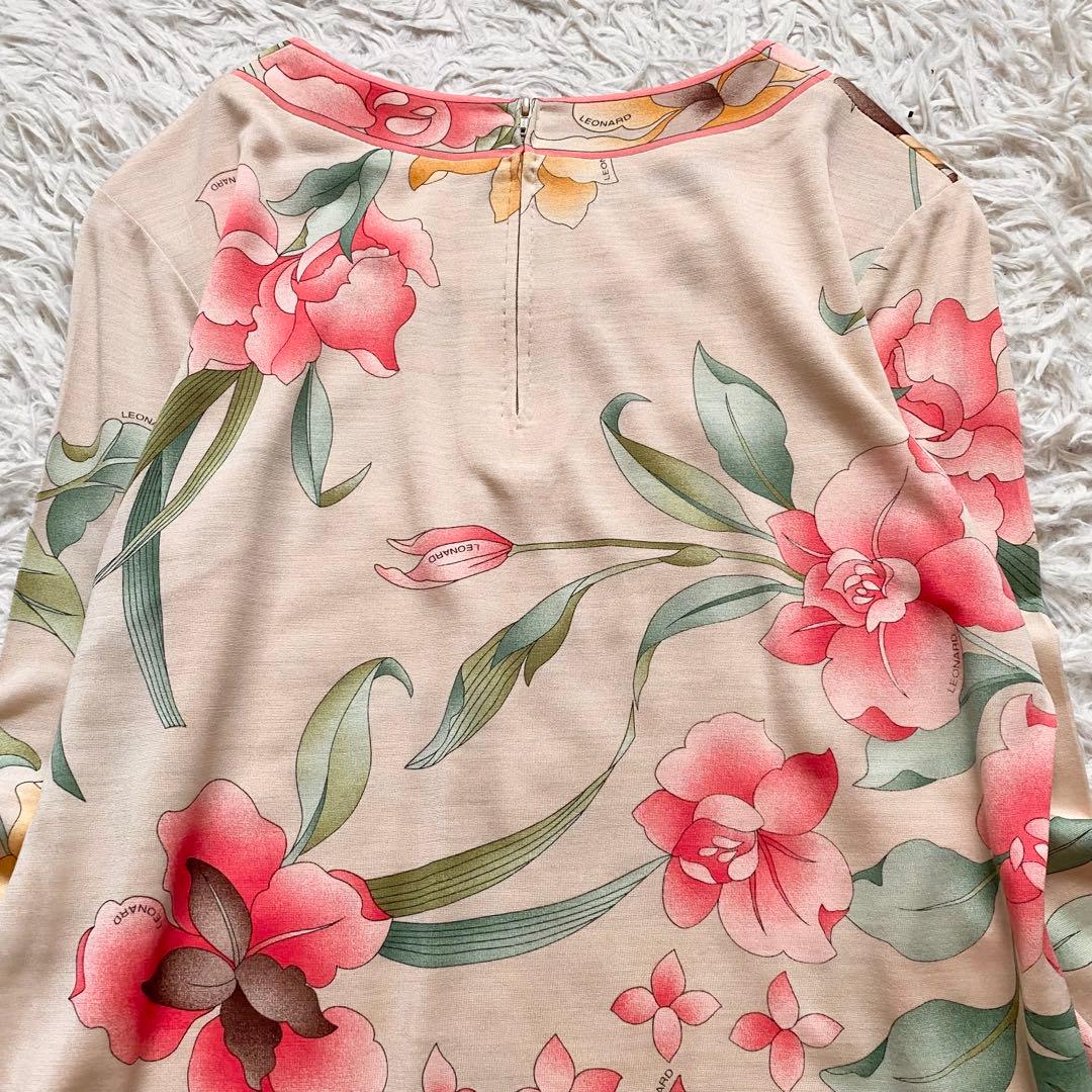 極美品■レオナール　シルク　花柄　長袖トップス　上品　日本製　L