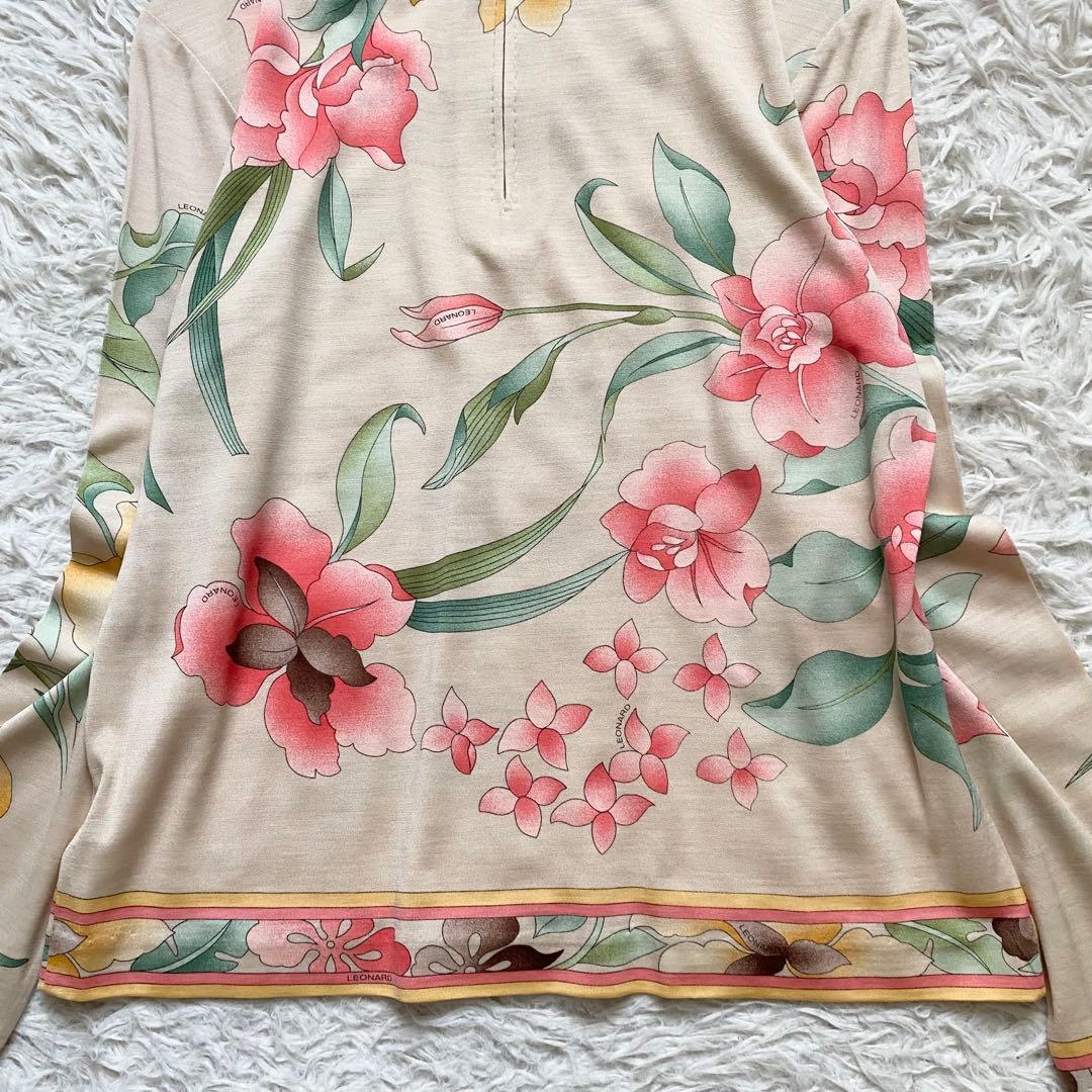 極美品■レオナール　シルク　花柄　長袖トップス　上品　日本製　L