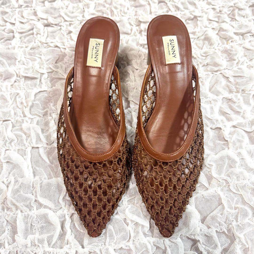 PELLICO SUNNY メッシュ　ポインテッドミュール　サンダル　ブラウン