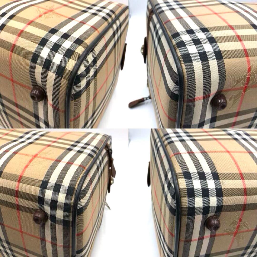 極美品 バーバリー ボストンバッグ ホースロゴ ノバチェック 大容量 鍵付 茶