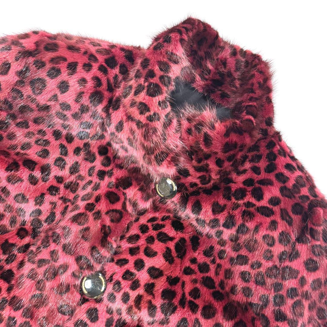 【希少】 レオパード柄 染め 本毛皮 リアルファー ファーコート リバーシブル