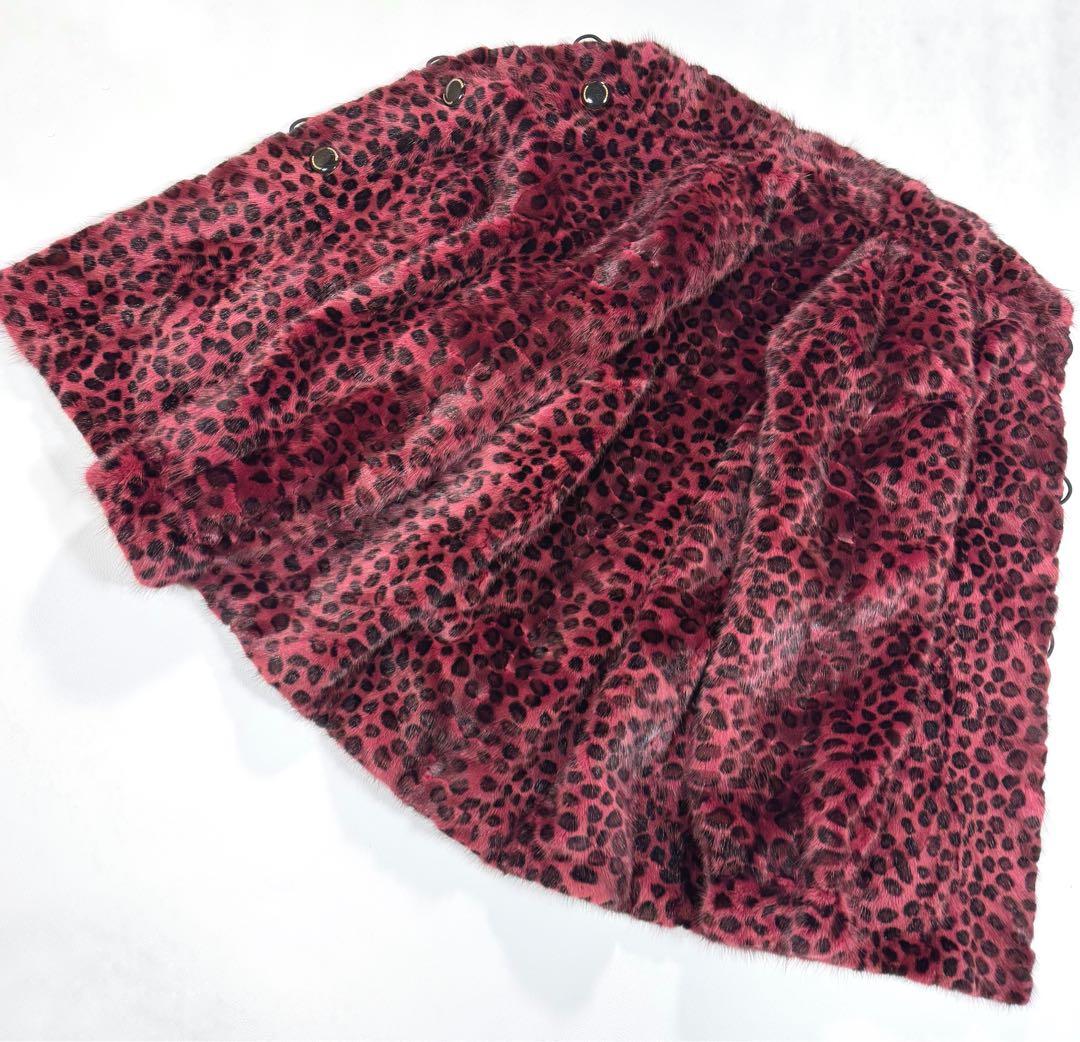 【希少】 レオパード柄 染め 本毛皮 リアルファー ファーコート リバーシブル