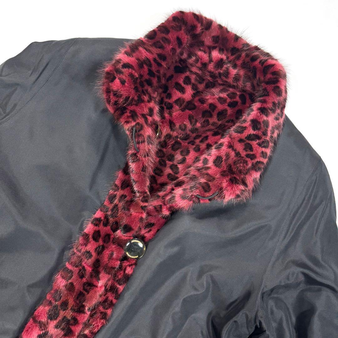【希少】 レオパード柄 染め 本毛皮 リアルファー ファーコート リバーシブル