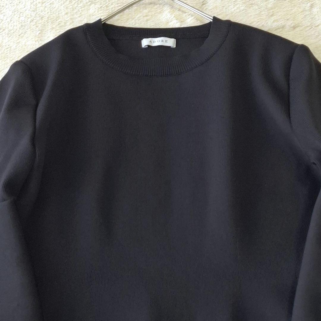 ADOREアドーア フォルムドニットワンピース フレア袖 ブラック ロング 38