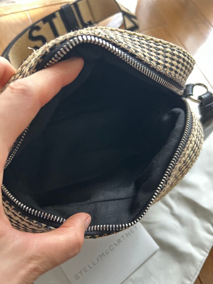 ステラマッカートニー ショルダーバッグ ラフィア風 ストライプ　カメラバッグ