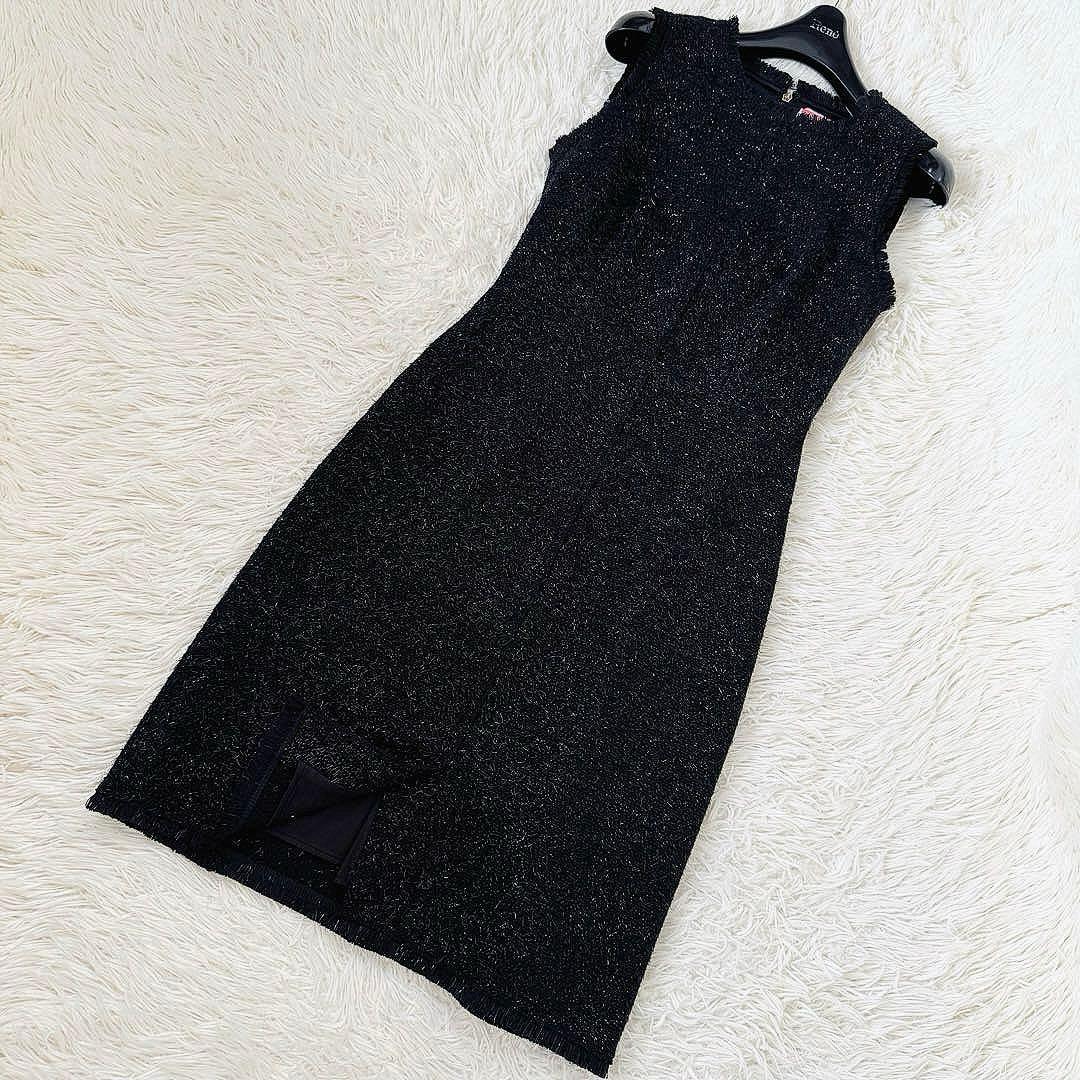 美品✨ケイトスペード ラメツイード 美シルエットドレス 0 ワンピース フリンジ