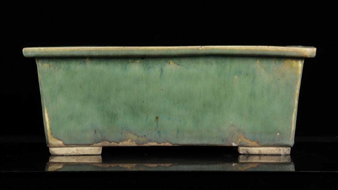 中国古盆器 緑釉外縁長方鉢 盆栽鉢 重厚時代鉢 中国古美術 古陶磁 骨董 古美術