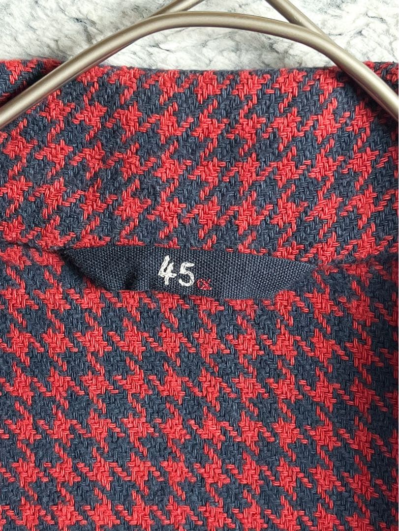 【45R】45rpm 綿100% 千鳥格子柄 スキッパーシャツワンピース 赤 0