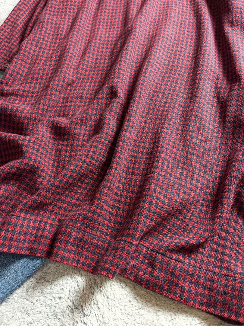 【45R】45rpm 綿100% 千鳥格子柄 スキッパーシャツワンピース 赤 0