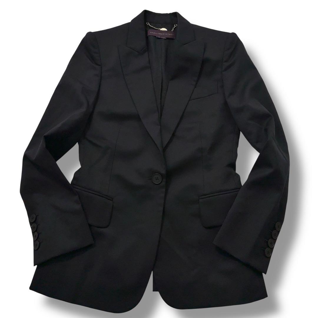 【極美品】ステラマッカートニー　テーラードジャケット　黒　光沢　1B 36