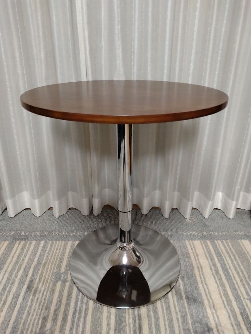 カウンターテーブル　丸　高さ調整　天板回転　ブラウン