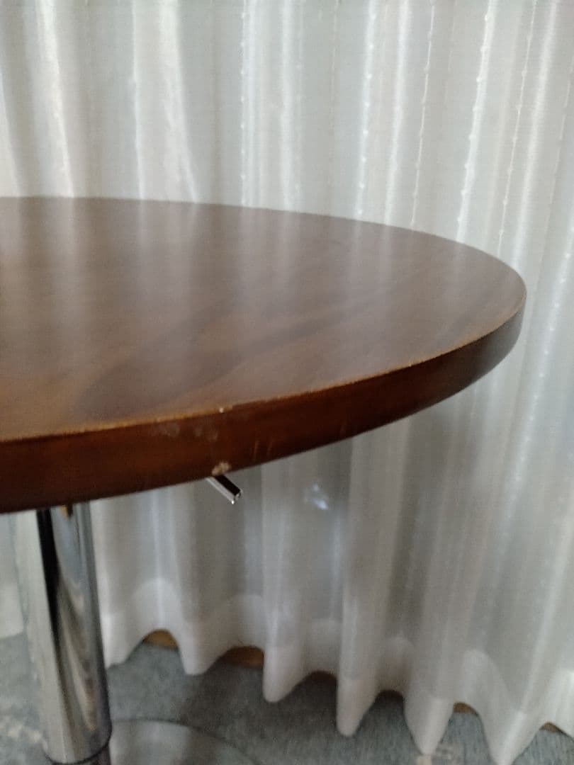 カウンターテーブル　丸　高さ調整　天板回転　ブラウン