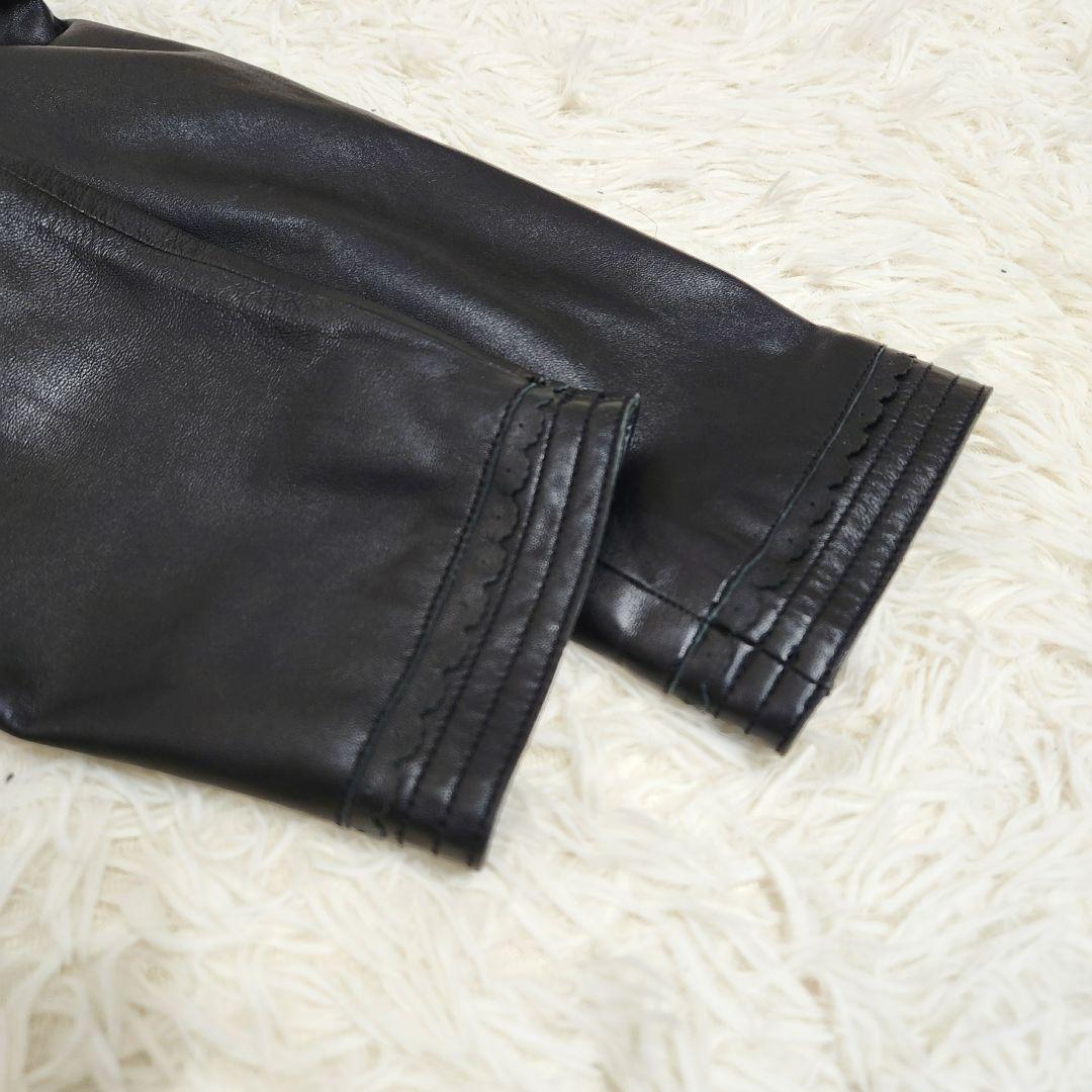 【本革】Leilian 羊革 フリル レザージャケット ブラック