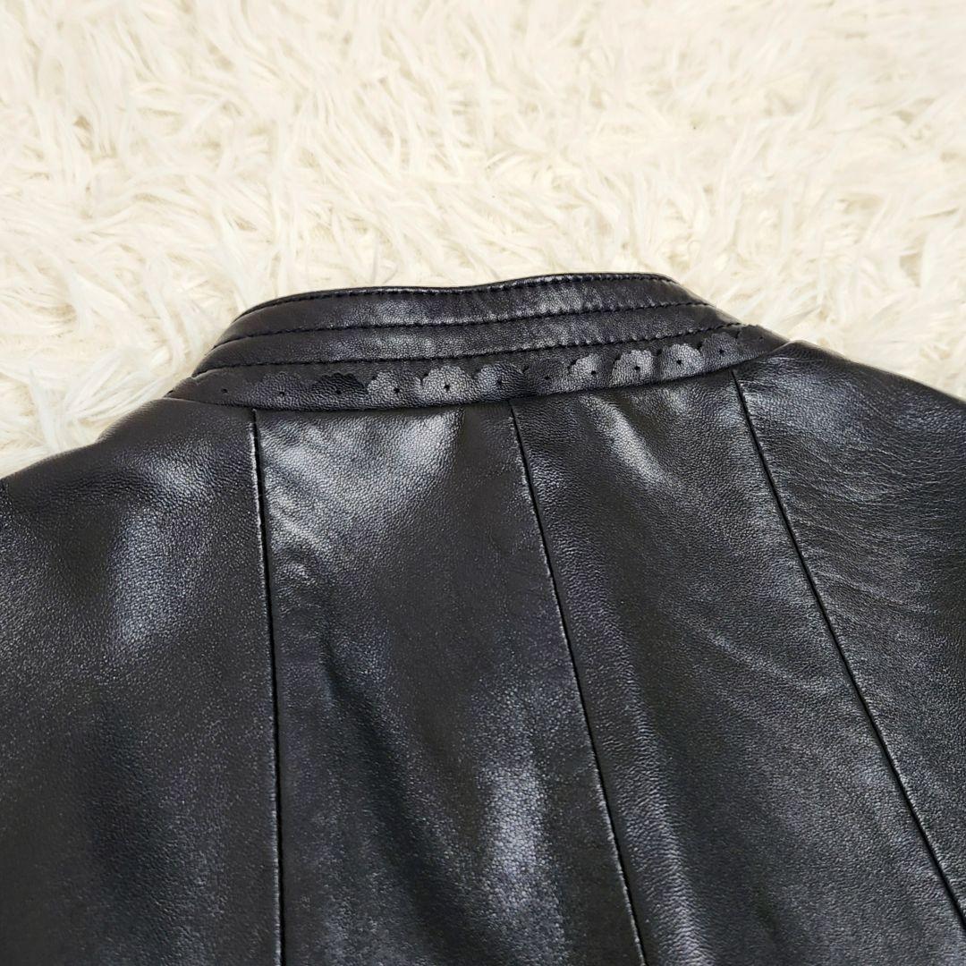 【本革】Leilian 羊革 フリル レザージャケット ブラック