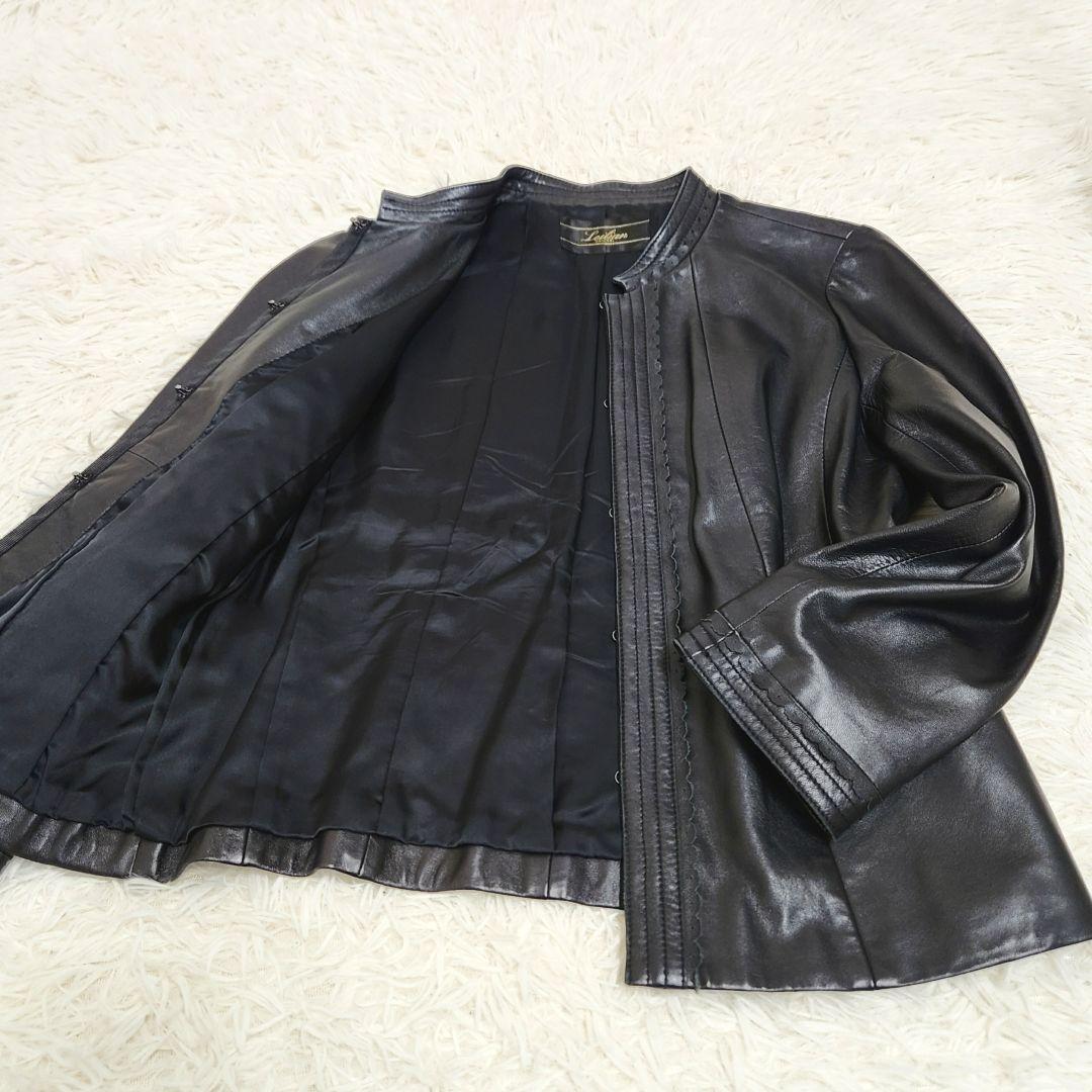 【本革】Leilian 羊革 フリル レザージャケット ブラック