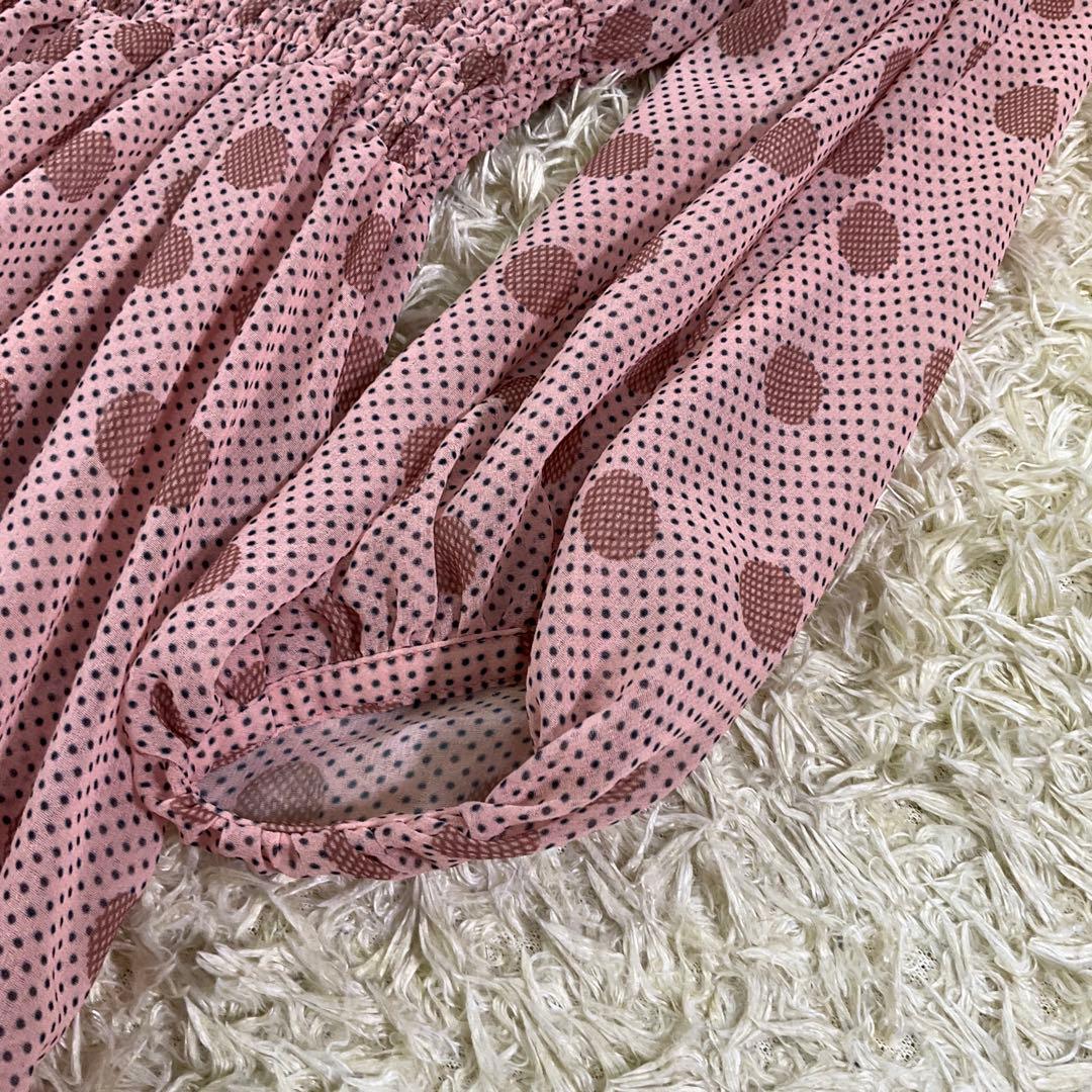 美品　アナイ　現行　ドット柄　シャーリング　ロング　シフォン　フレアワンピース