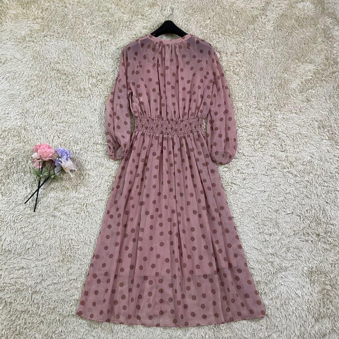 美品　アナイ　現行　ドット柄　シャーリング　ロング　シフォン　フレアワンピース