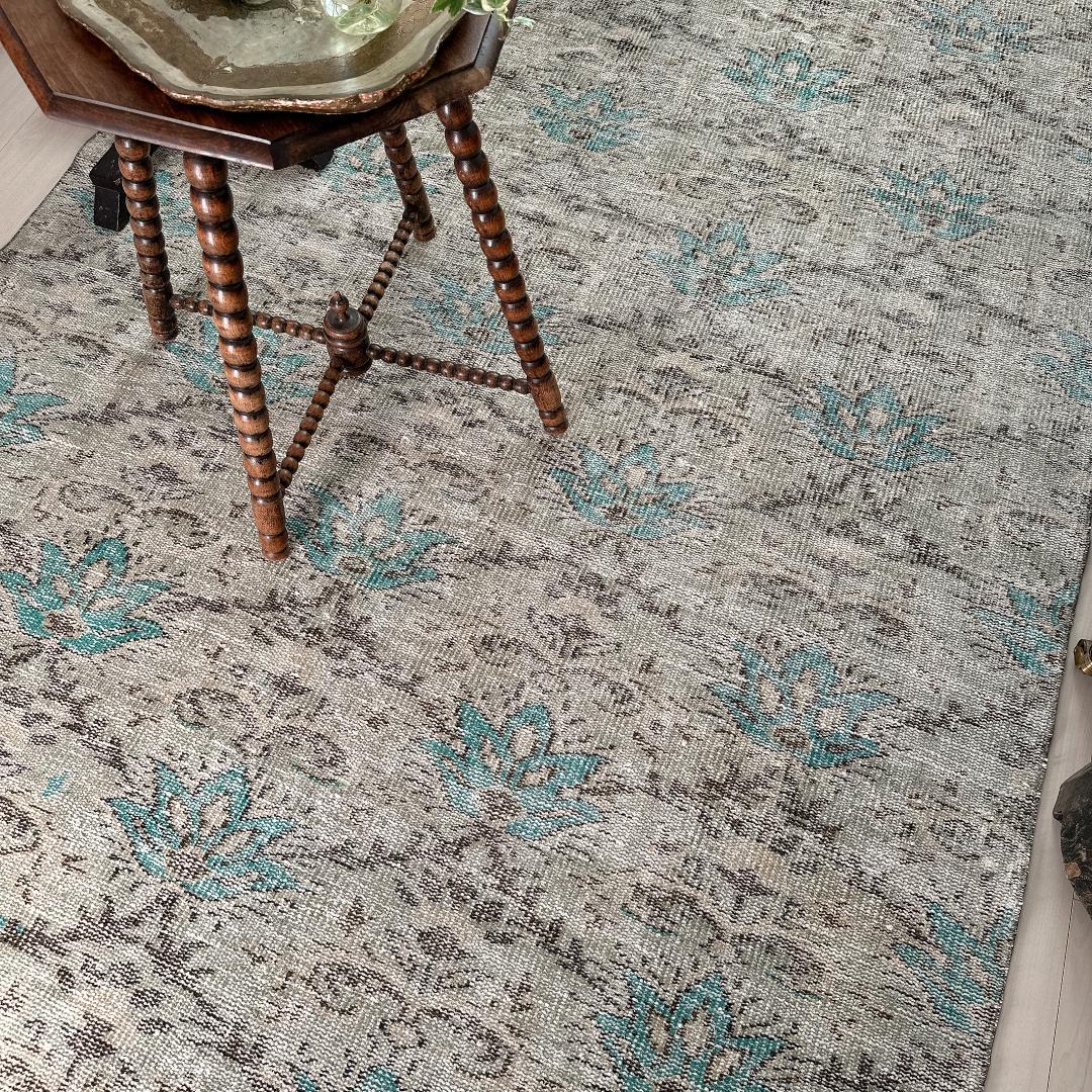 トルコ ヴィンテージラグA106 大判 レア セージグリーン ターコイズブルー