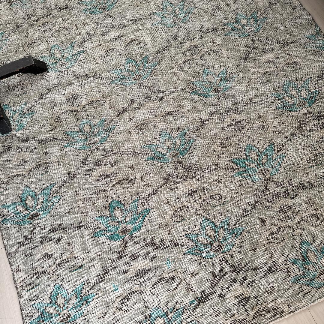 トルコ ヴィンテージラグA106 大判 レア セージグリーン ターコイズブルー