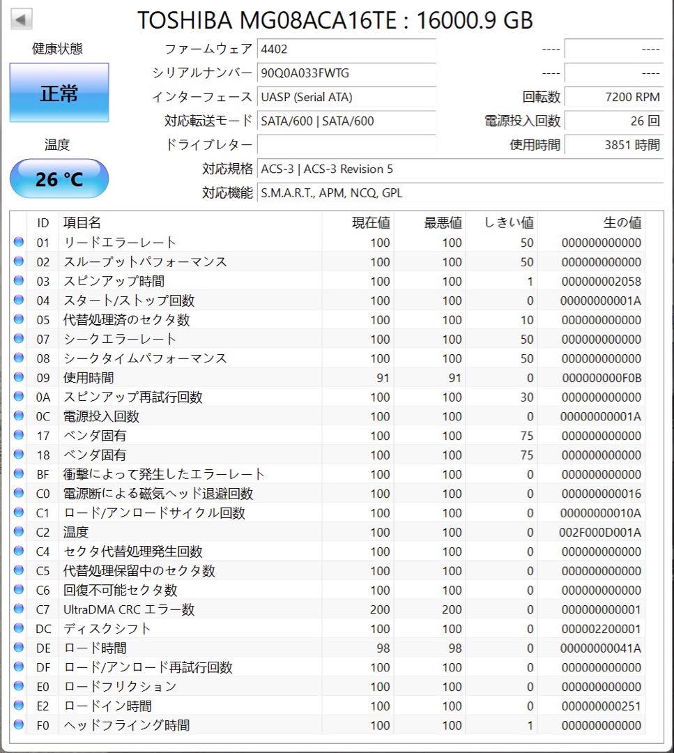 [2個セット 32TB 通電5000時間以下] 大容量HDD 東芝 16TB