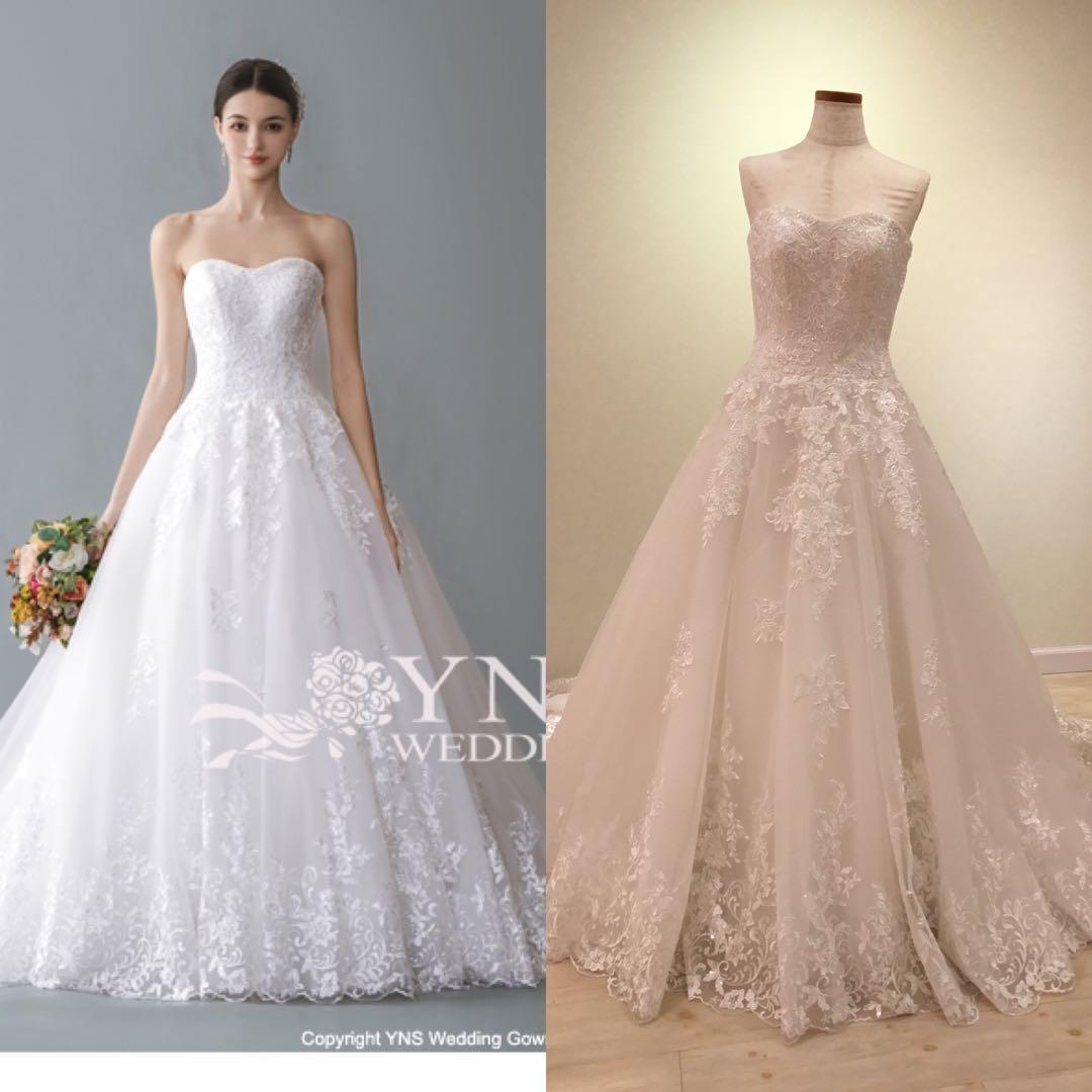 1*5様 オフホワイトウェディングドレス Aライン レース装飾