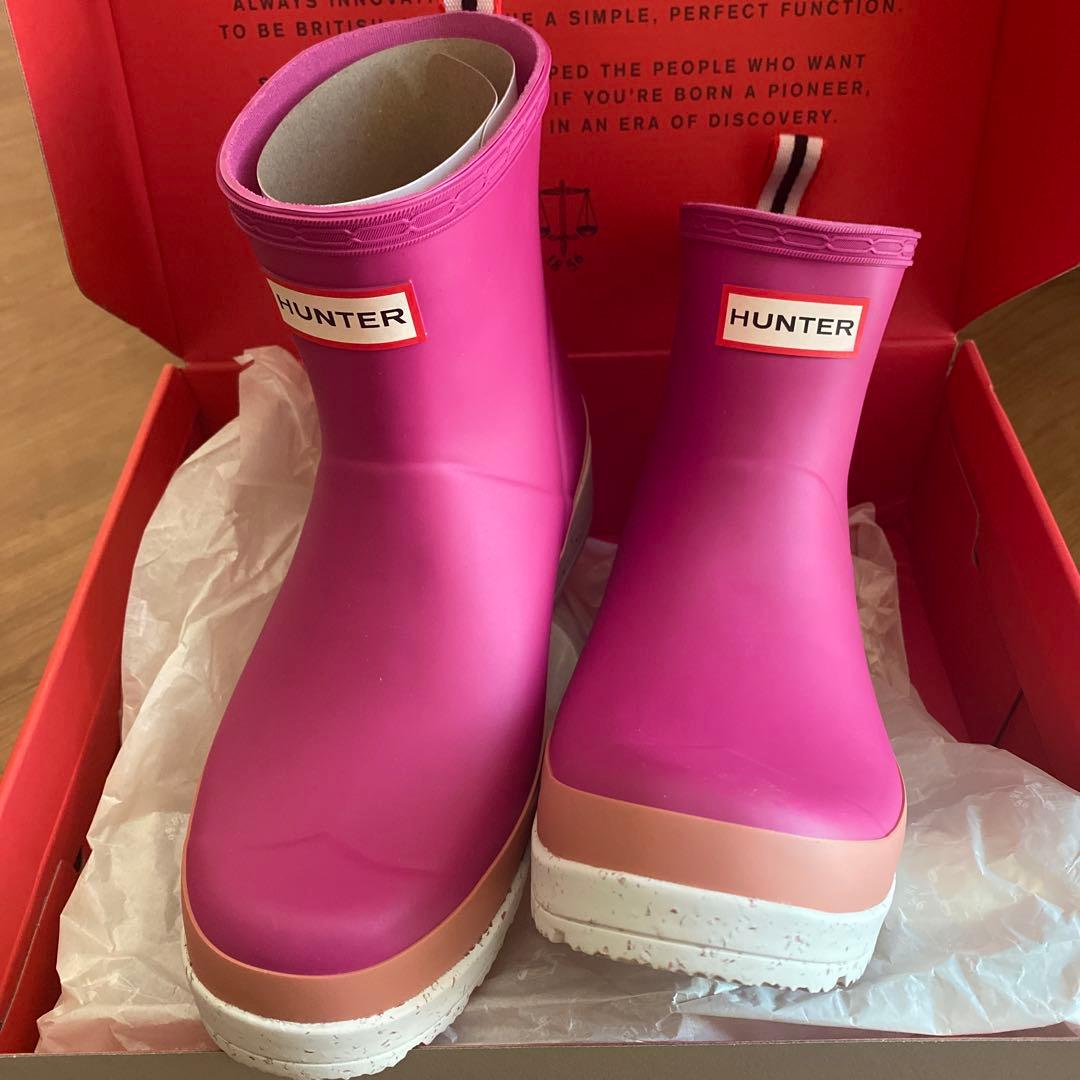 HUNTER ピンク ラバーショートブーツ