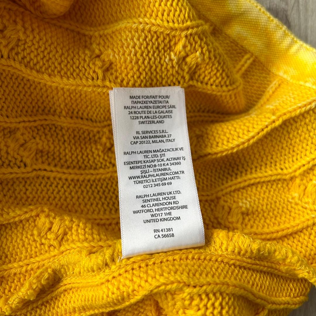 ポロラルフローレン ケーブルニットポロシャツ L イエロー ウォッシュ加工