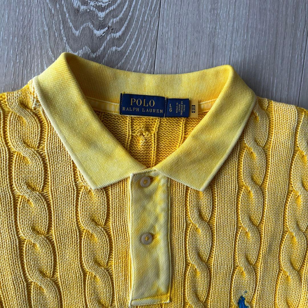 ポロラルフローレン ケーブルニットポロシャツ L イエロー ウォッシュ加工