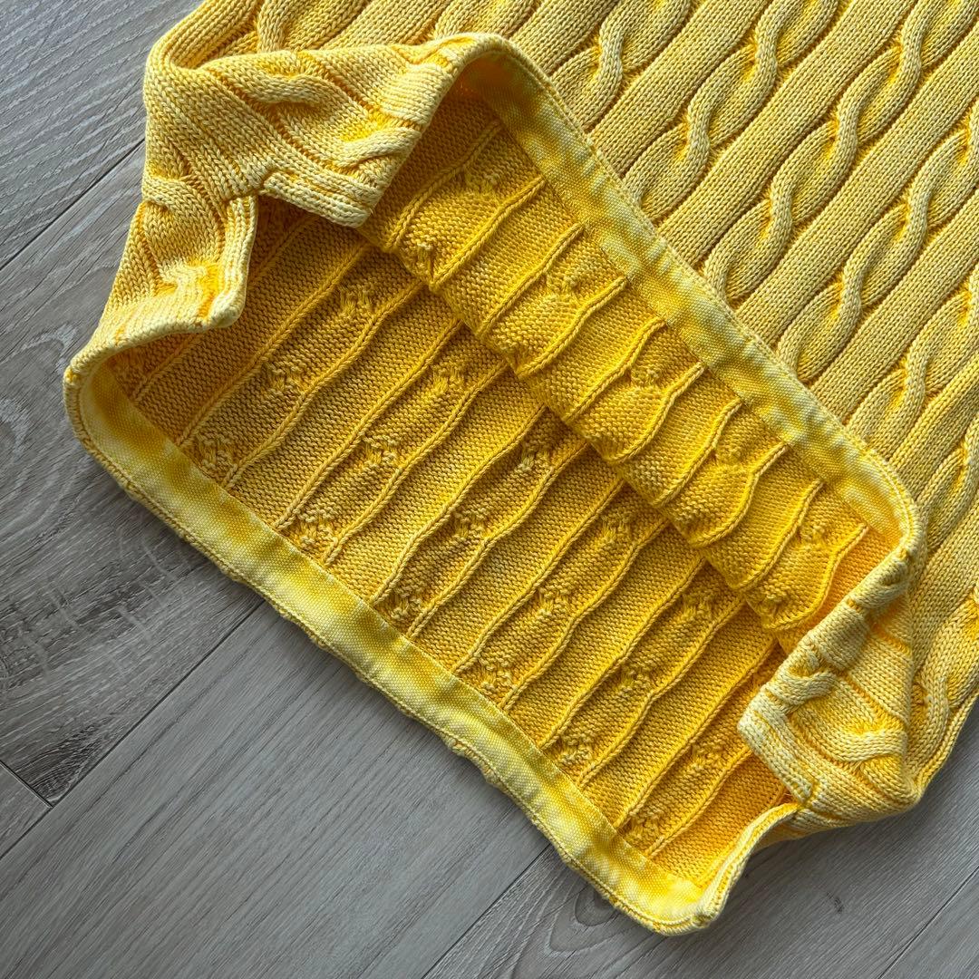 ポロラルフローレン ケーブルニットポロシャツ L イエロー ウォッシュ加工