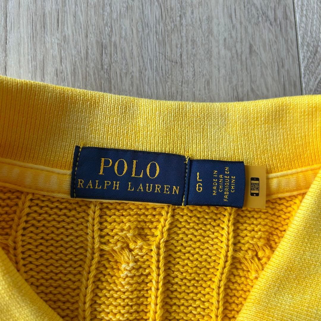 ポロラルフローレン ケーブルニットポロシャツ L イエロー ウォッシュ加工