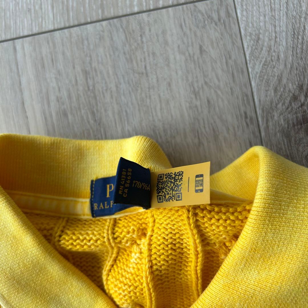 ポロラルフローレン ケーブルニットポロシャツ L イエロー ウォッシュ加工