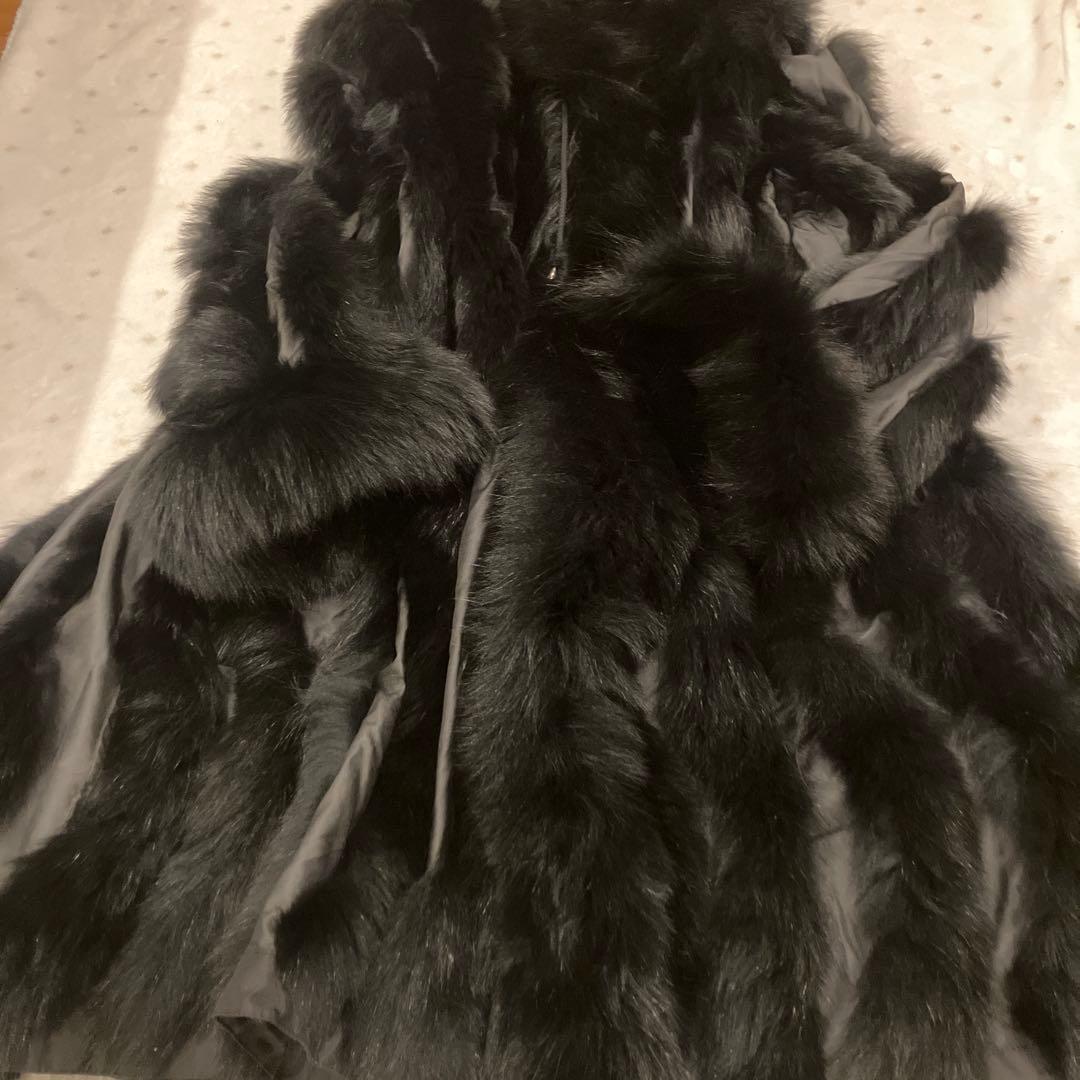 美品　総シルク&フォックスファー　リバーシブル　フード付きロングコート　高級感