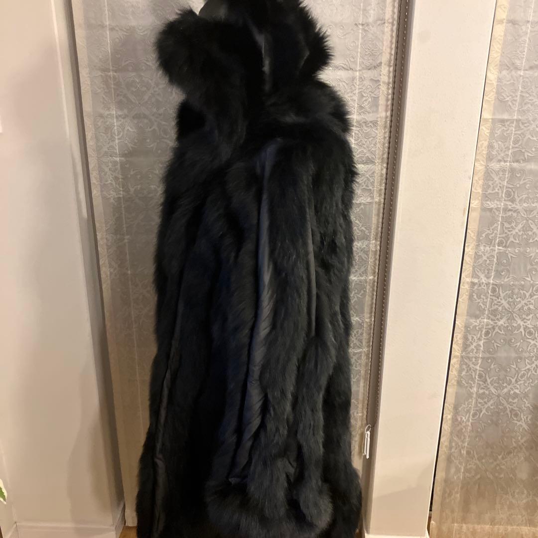 美品　総シルク&フォックスファー　リバーシブル　フード付きロングコート　高級感