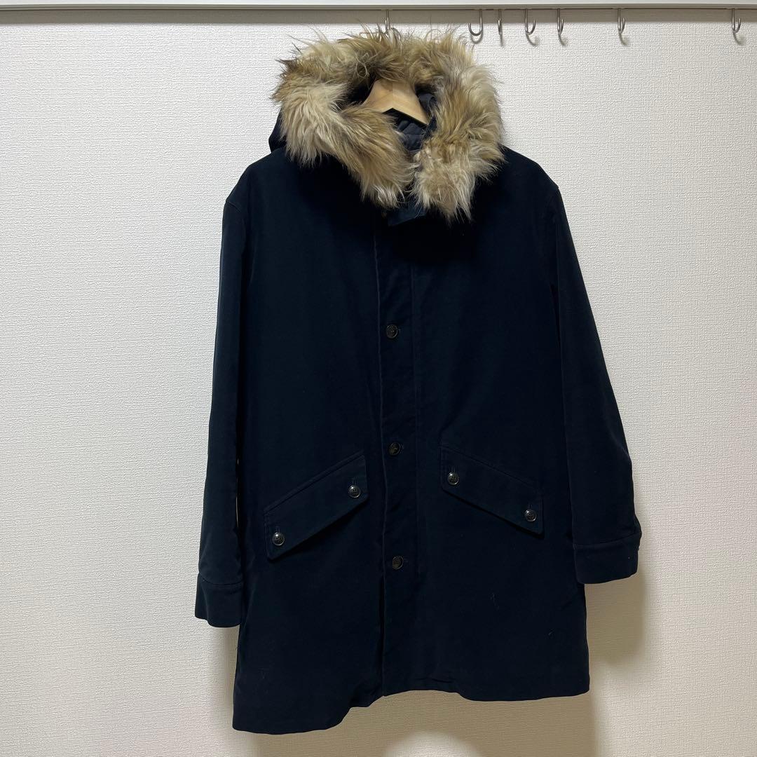 A.P.C. ネイビー ファー付きモッズコート　ＸＬ相当(表記Ｌ)