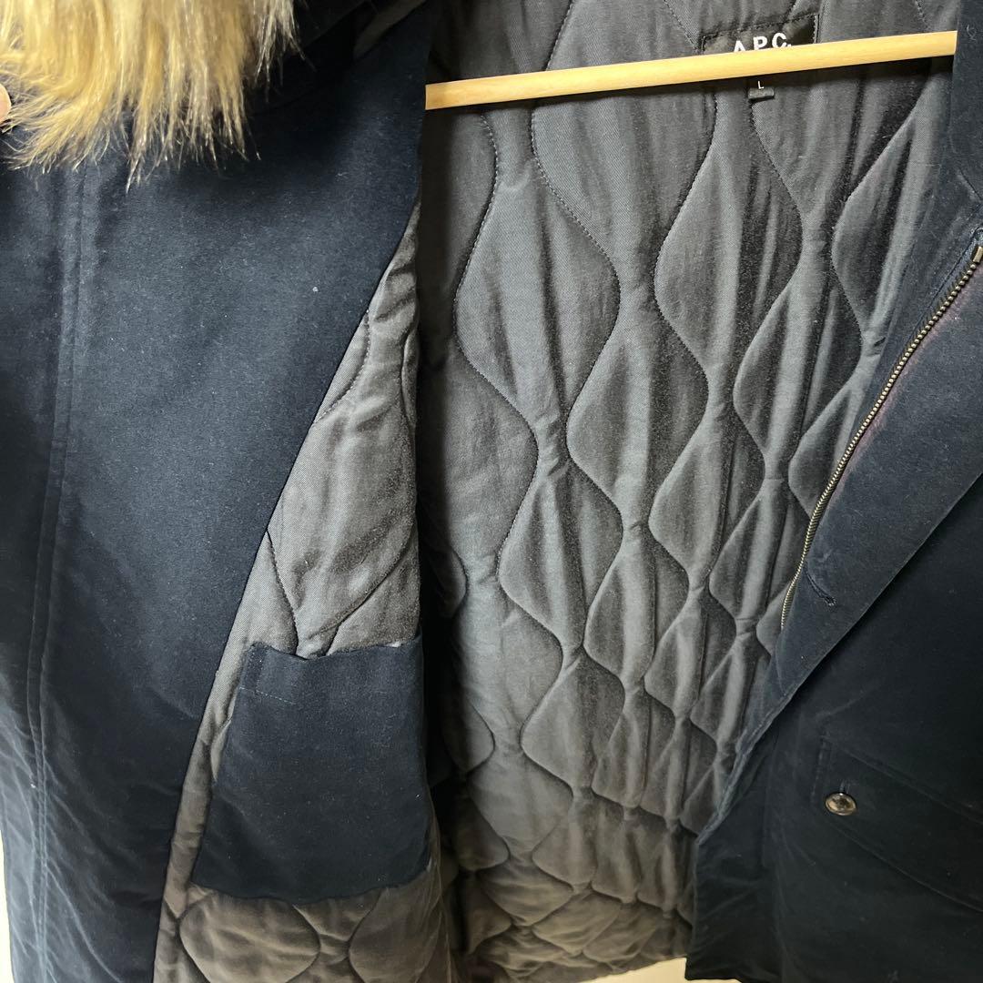 A.P.C. ネイビー ファー付きモッズコート　ＸＬ相当(表記Ｌ)