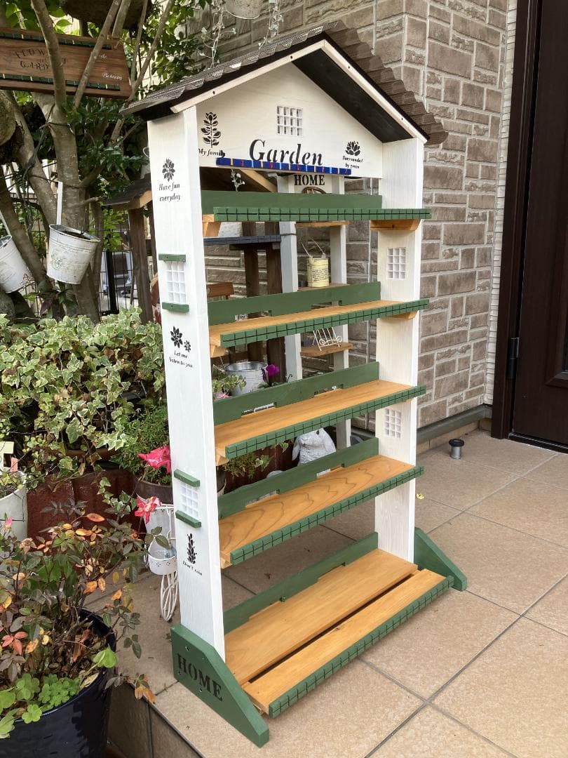 No279　歌風商品三角お屋根の簡単移動 棚5段 garden white