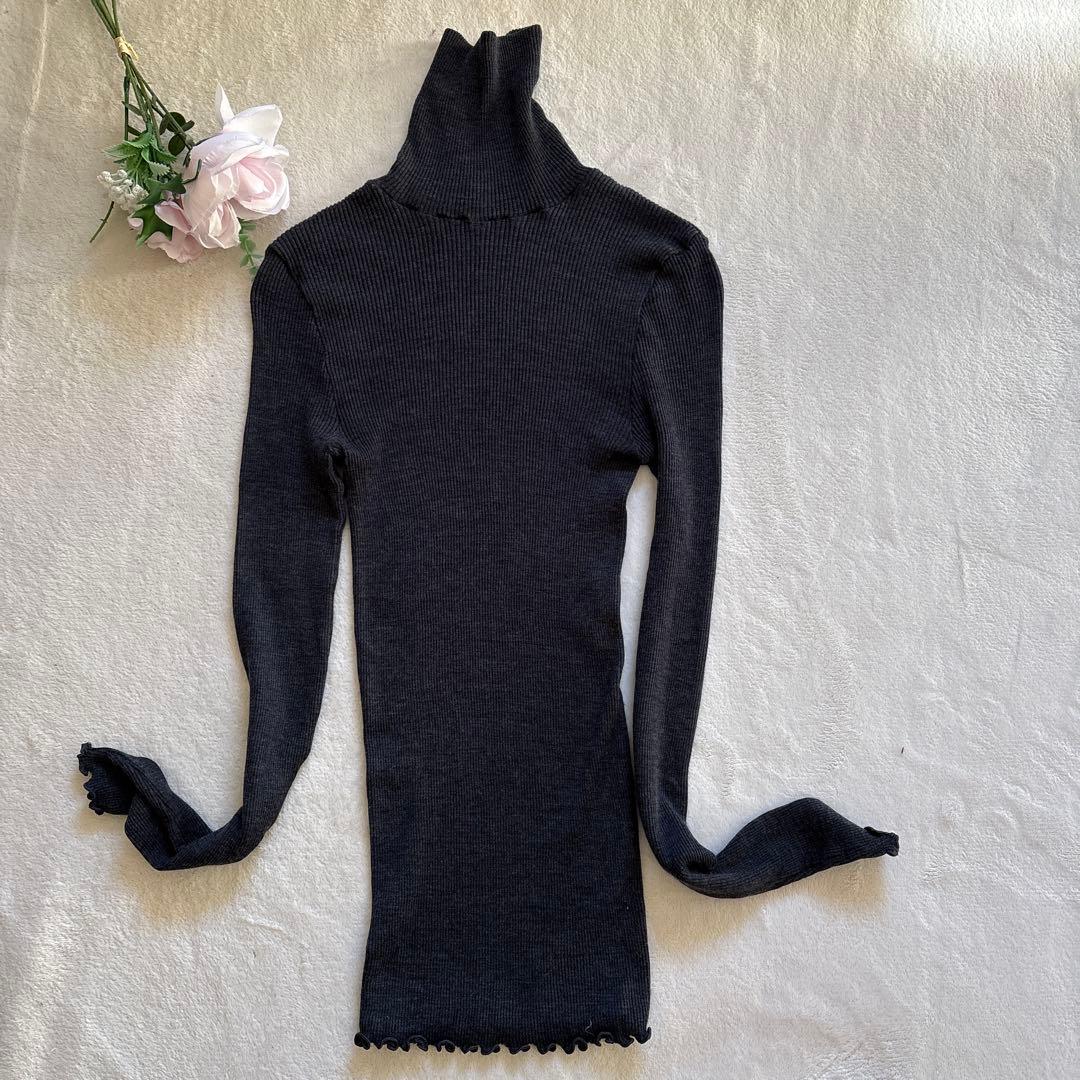 極美品✨オスカリート　ハイネックリブカットソー　ウールシルク　サイズ2