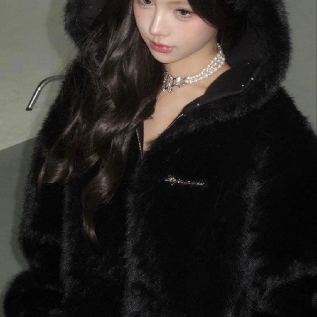 トップス andwang Kirakira 2way fur zip up (black)