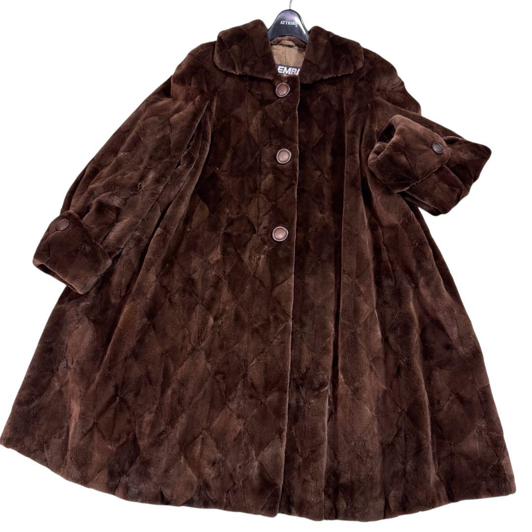 裾周り228cm EMBA シェアード ロングコート リアルファー レディース