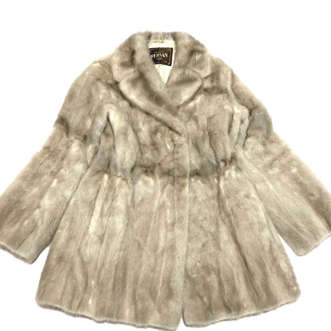 ✨美品✨FURVAN サファイアミンク　ライトグレー 毛皮コート ダブルブレスト