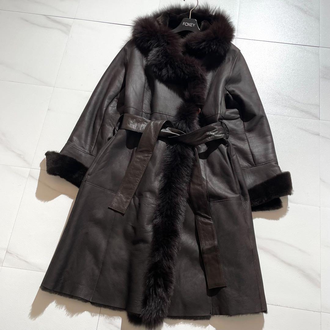 極上の逸品✨ラムレザームートン × フォックスファー ベルテッドコート42