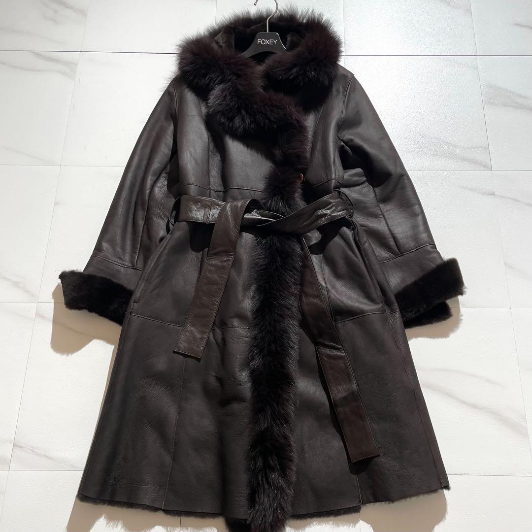 極上の逸品✨ラムレザームートン × フォックスファー ベルテッドコート42