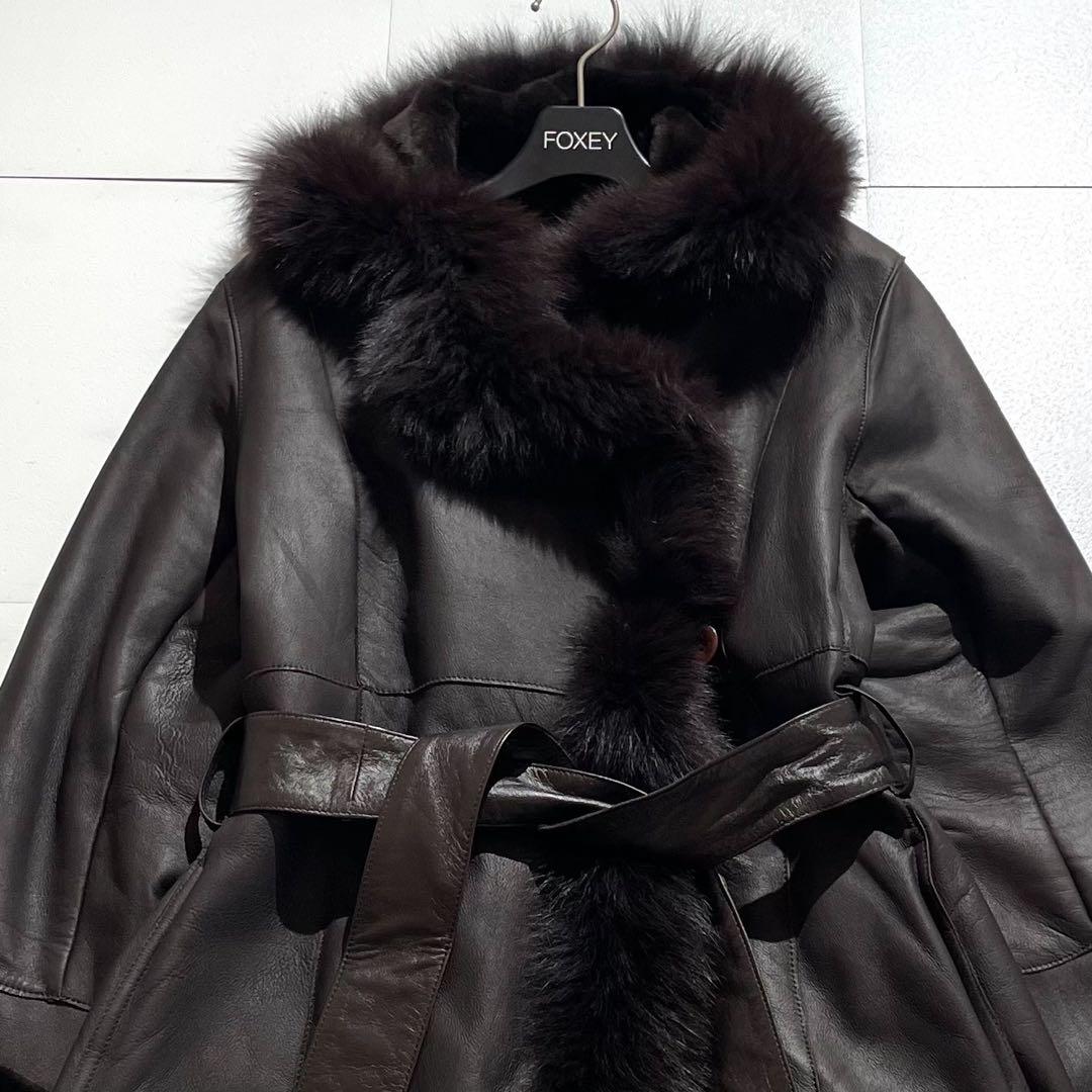 極上の逸品✨ラムレザームートン × フォックスファー ベルテッドコート42