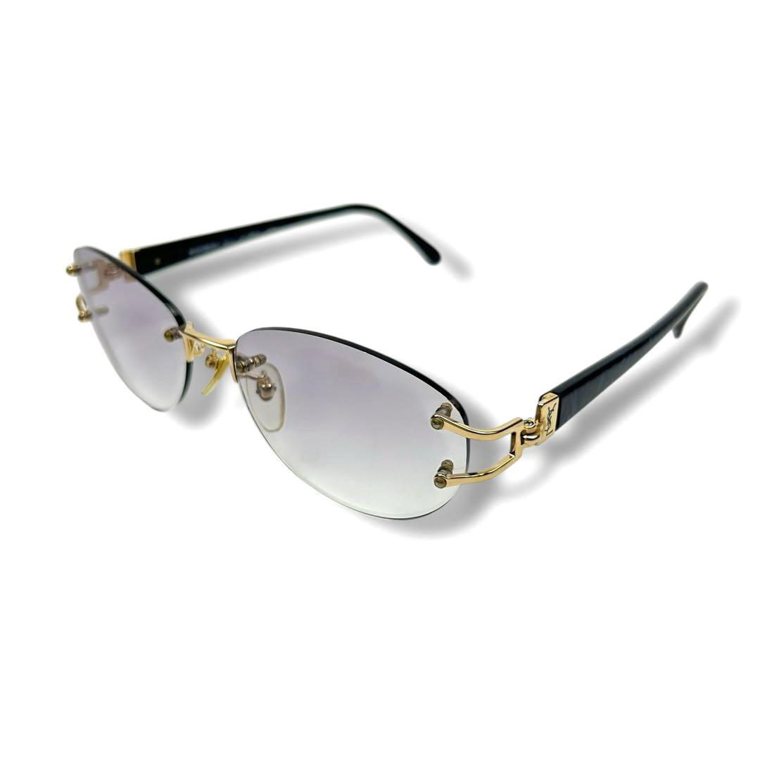 【美品】イヴサンローラン YSL ロゴ サングラス 縁なし リムレス ベッコウ