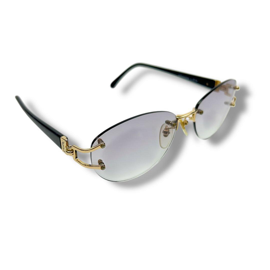 【美品】イヴサンローラン YSL ロゴ サングラス 縁なし リムレス ベッコウ