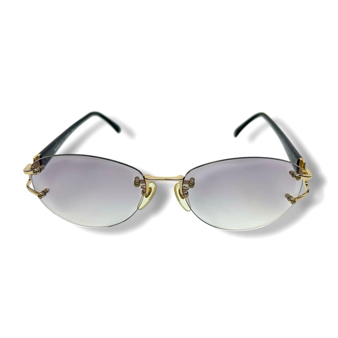 【美品】イヴサンローラン YSL ロゴ サングラス 縁なし リムレス ベッコウ